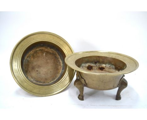 A pair of metal alloy, tripod vessels, possibly Asian incense burners, 39 cm diameter [2] Condition Report The damage include
