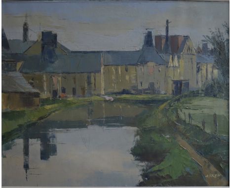 Victor Askew (1909-74) - A town canal view, oil on canvas, signed lower right, 55 x 68 cm Condition Report Patch of paint los