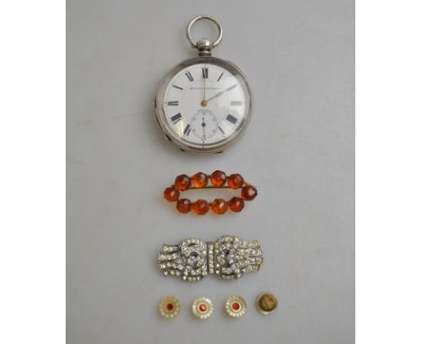 A 935 standard Swiss pocket watch, key wind with white enamel dial with seconds dial, Roman numerals, gilt metal hands, engin