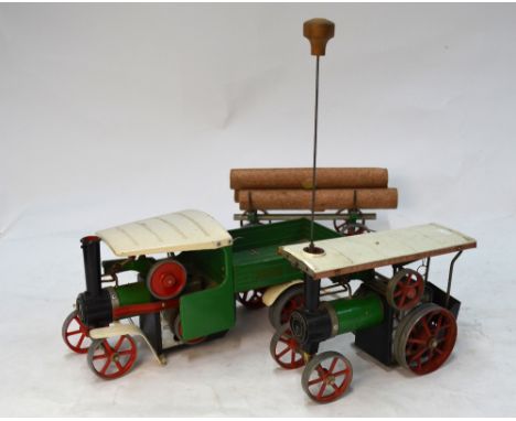 A Mamod Steam Wagon with log trailer to/w a Mamod Traction Engine, both un-boxed (2)