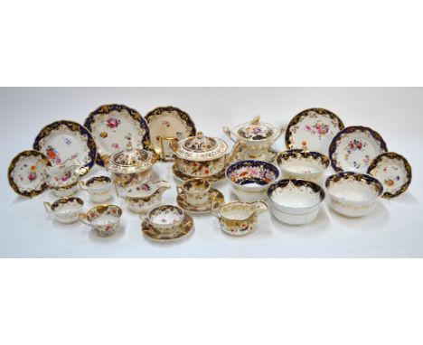 Ridgway tea and dessert wares decorated in mazarine blue and gilt with handpainted floral displays, comprising: patt. 2/1015 