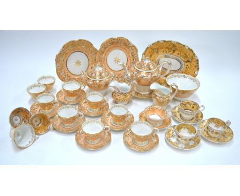 A collection of Ridgway tea wares, c. 1850's, all apricot ground with gilded decoration, comprising: patt. 2/9375 - Neuilly s