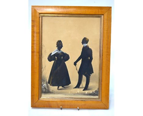 Frederick Frith (fl 1825-54), a painted silhouette portrait of a lady and gentleman, highlighted with bodycolour and gilding,