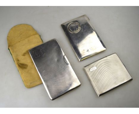 Three silver cigarette cases:- engine-turned hip-pocket case, Birmingham 1928; plain case inset with a silver United Hospital