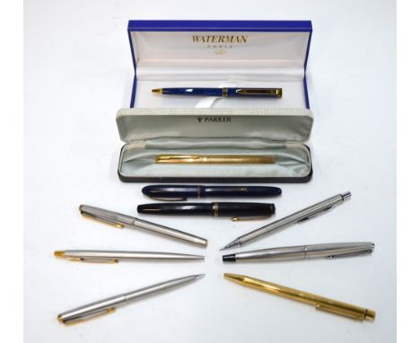 A vintage Parker Victory fountain pen and a Waterman's Champion 501 to/w five Parker pens and ballpoints, a Schaeffer ballpoi