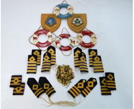 Four painted wood commemorative miniature lifebelts - SS Perim, Orcades, Orsova and Wavebank (1960s-70s) to/w various merchan