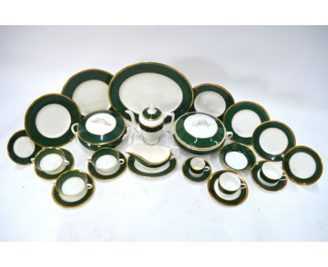 Coalport 'Athlone - Green' part dinner, tea and coffee service comprising;  Seven 27.5 cm plates, eight 23 cm plates, seven x