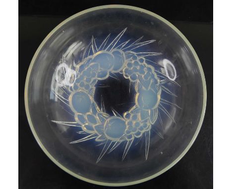 René Lalique (1860-1945) - a 'Mont Dore' opalescent moulded glass table bowl, with raised 'R. Lalique France' mark to undersi