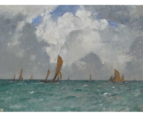 § Norman Wilkinson CBE RI (1878-1971) - Brixham Trawlers, oil on canvas, signed lower right, bearing 'Society of Marine Artis