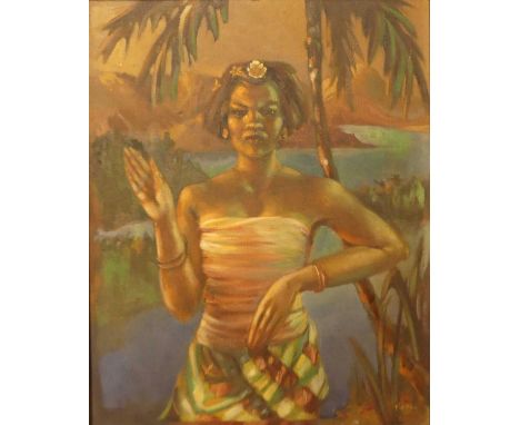 Rudolf Haybrook (1898-1965) - Tia Pau, three-quarter length portrait of a woman, oil on canvas, signed and titled lower right