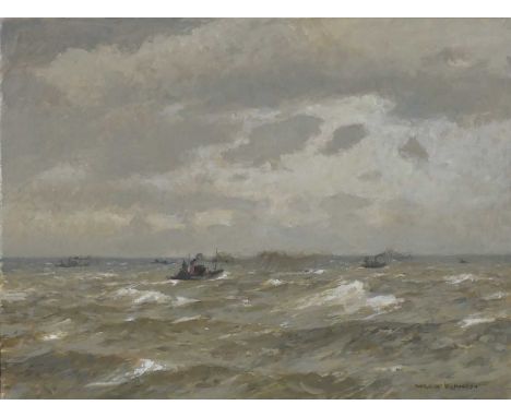 § Norman Wilkinson CBE RI (1878-1971) - Steamers at Sea, oil on canvas, 61 x 81cm
