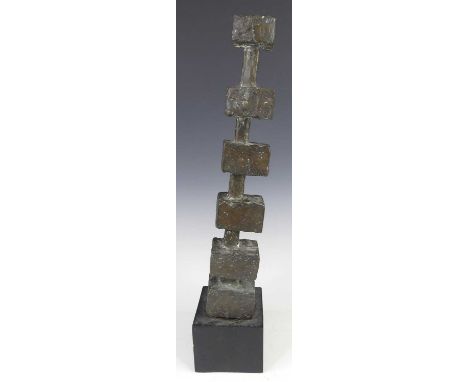 1960s Brutalist school - untitled, bronze with dark brown patina, naturalistically modelled as layered square tapering sectio