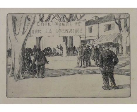 Roland Batchelor RWS (1889-1990) - Provençal Scene, drypoint etching, unsigned, bearing gallery label verso, visible sheet di