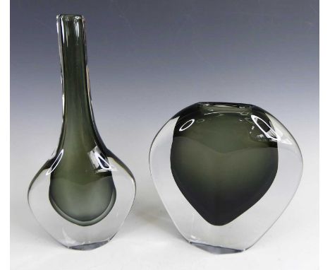 Nils Landberg (1907-1991) for Orrefors - an 'Axe' glass vase, of flattened pronounced form, etched marks and numbered 3538 ve