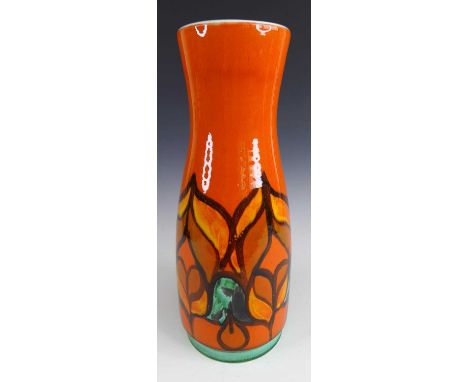 A large Poole Pottery Delphis pattern pottery vase, bright colour underglaze painted, printed backstamp, artists monogram and