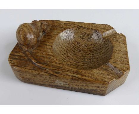 Robert 'Mouseman' Thompson - a carved oak ashtray, with twin cigarette rests and typical carved signature mouse to one end, 1