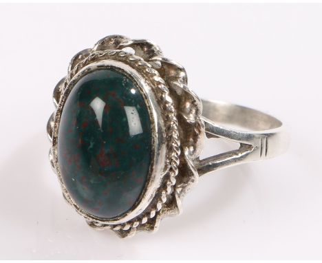 Silver and bloodstone ring