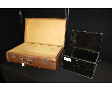 Canvas and wood bound trunk, together with a metal cabinet, (2)