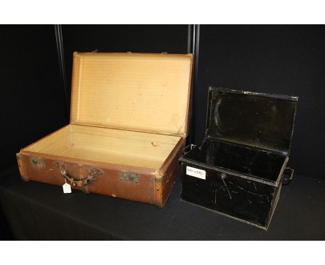 Canvas and wood bound trunk, together with a metal cabinet, (2)