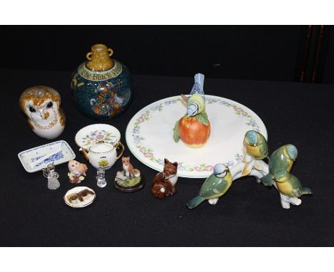 Collection of ceramics to include bird figures, Royal Worcester cake stand etc. (qty)