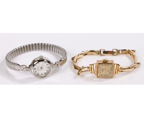 Ladies 9 carat gold Rotary wristwatch, the signed dial with gilt triangular and rectangular batons, manual wound, the case 14