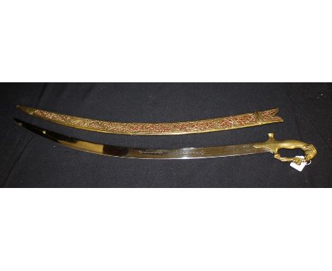 20th Century Indian sword, with a elephant capped handed and fret scabbard, 90cm long