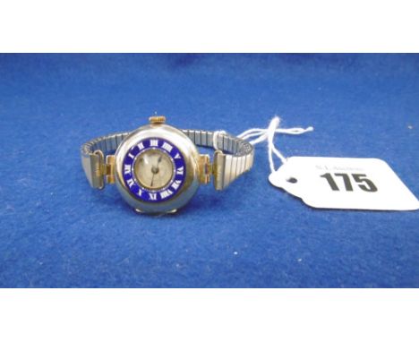 A 1920S 9CT GOLD AND BLUE ENAMEL LADIES WRIST WATCH