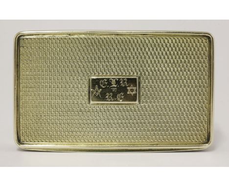 A William IV silver gilt snuff box,  HBby Nathaniel Mills, Birmingham 1831,of engine turned rectangular form, the central rec