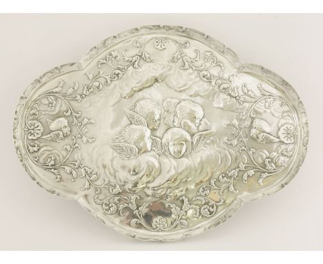 A Victorian silver dressing table tray, by William Comyns & Sons, London 1898,of elongated quatrefoil form with fluted sides,