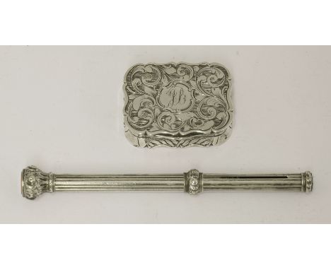 A Victorian silver vinaigrette,by George Unite, Birmingham 1846,of shaped rectangular form engraved with scrolling foliage, m