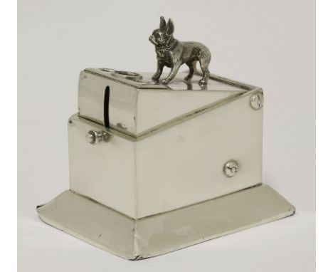 A Victorian novelty silver cigar cutter,by William Hornby, London 1900,of upright rectangular form with three section cigar c