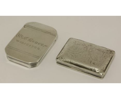 Two silver snuff boxes,  HBfirst half of the 18th century, one struck with illegible makers only, of plain rectangular form w
