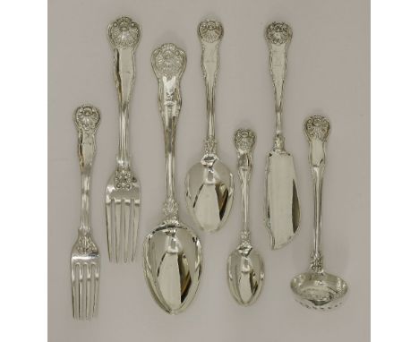 A William IV/Victorian composite silver kings husk pattern flatware service,the following by George Adams, London 1841,6 tabl