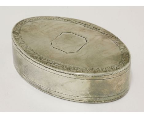 A George III silver table snuff box, by Thomas Phipps & Edward Robinson, London 1792,of oval form with bright cut borders, gi