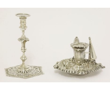 A William IV silver taper chamberstick,by Henry Wilkinson & Co., Sheffield 1834, of shaped circular form with foliate decorat