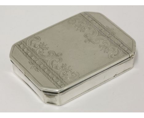 An early 18th century silver snuff box,  HBstruck with illegible maker's mark only, of rectangular form with canted corners, 