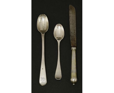 A rare early 18th century small silver handled knife,unmarked, the blade possibly mark of a heart and fleur-de-lys for Peter 