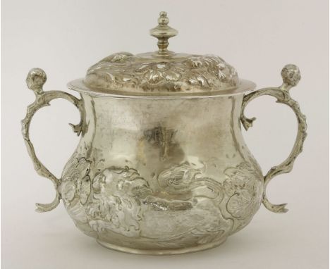 A Charles II silver two-handled porringer and cover,possibly by Robert Phillips, London 1662,of baluster form, the body and c