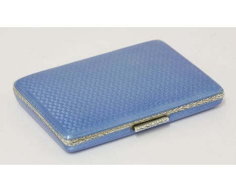 A silver and blue guilloche enamelled cigarette case,  HBimport hallmarked London 1929,with inscription to gilt interior, 8cm