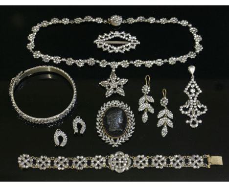 A collection of cut steel jewellery,  HBto include an early Victorian star necklace with a rivière of cut steel clusters with