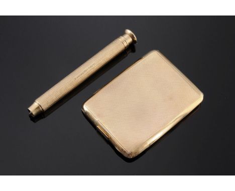 A 9ct gold telescopic action propelling pencil,by Sampson Mordan & Co., London 1936, with a fine barley engine turned barrel,