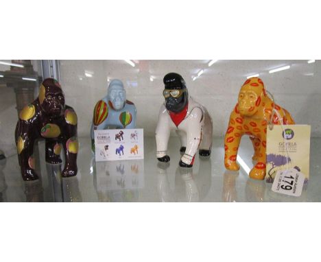 Collection of ceramic gorilla figures