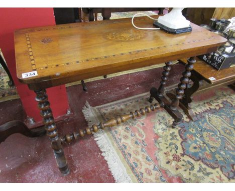 Victorian walnut inlaid & bobbin turned side tableApprox Dimensions: 86cm tall x 68cm wide x 40.5cm deep