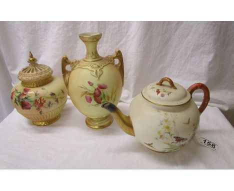 3 pieces of Royal Worcester to include bamboo handled teapot - A/F