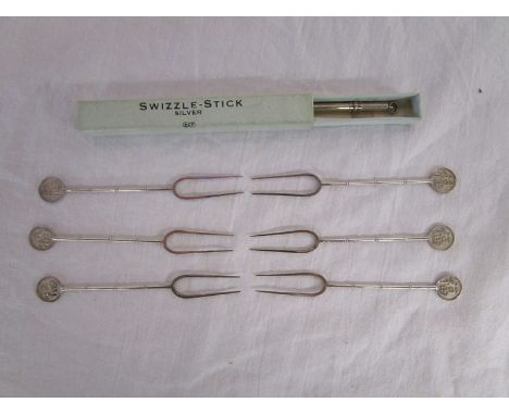 Chinese export silver forks &amp; boxed silver Swizzle-Stick