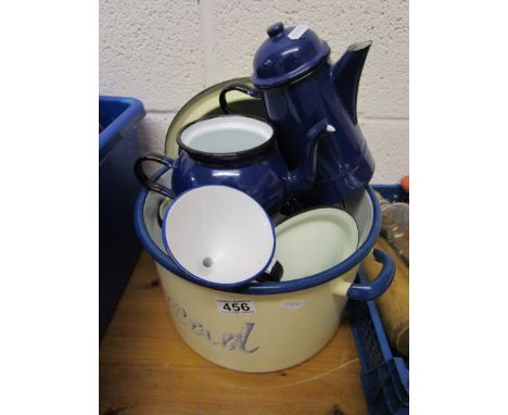 Enamel bread bin and contents