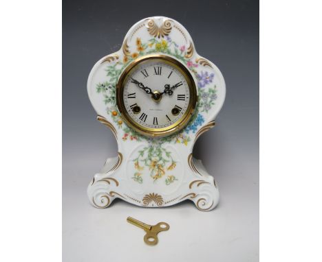 A CERAMIC CASED 'LA SOCIETE NATIONAL HORTICULTURE DE FRANCE' MANTLE CLOCK, with Hermle ting tang bell strike movement, H 26 c