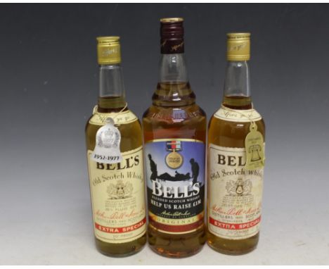 3 BOTTLES OF BELL'S SCOTCH WHISKY, to include a 1 litre 'Help For Heros' example and another having a 1977 silver jubilee tag