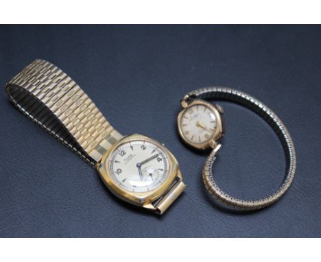 A LADIES 9 CARAT GOLD ROTARY WRIST WATCH, on expandable steel bracelet, together with a vintage Rone 'sportsmans' watch A/F (