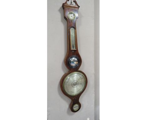 A GEORGIAN MAHOGANY ANEROID BAROMETER BY WINGATE - LONDON, with satinwood string inlaid detail, H 97 cm